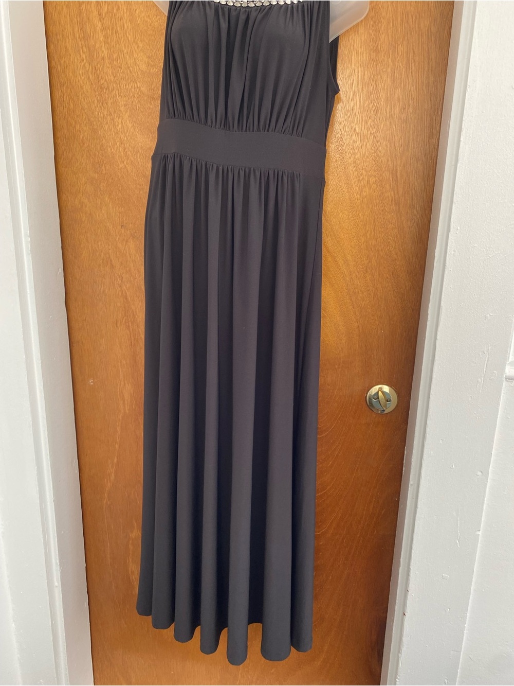 Haani Dark Grey Sleeveless Maxi Dress with Gathered Bodice